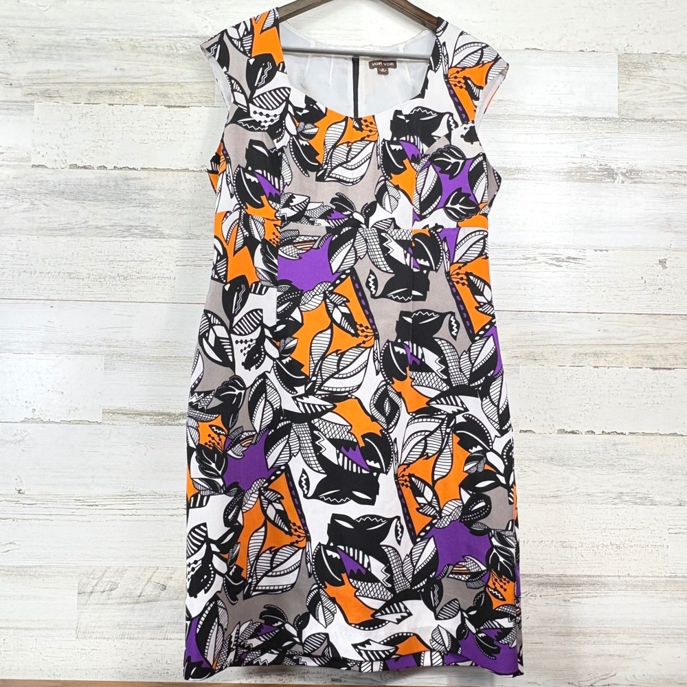 Voir Voir Sheath Dress Womens 10 Multi Color Abstract Floral Sleeveless Mod Glam